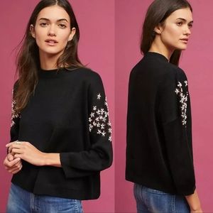 Anthropologie Black Sweater with Floral Embellishments